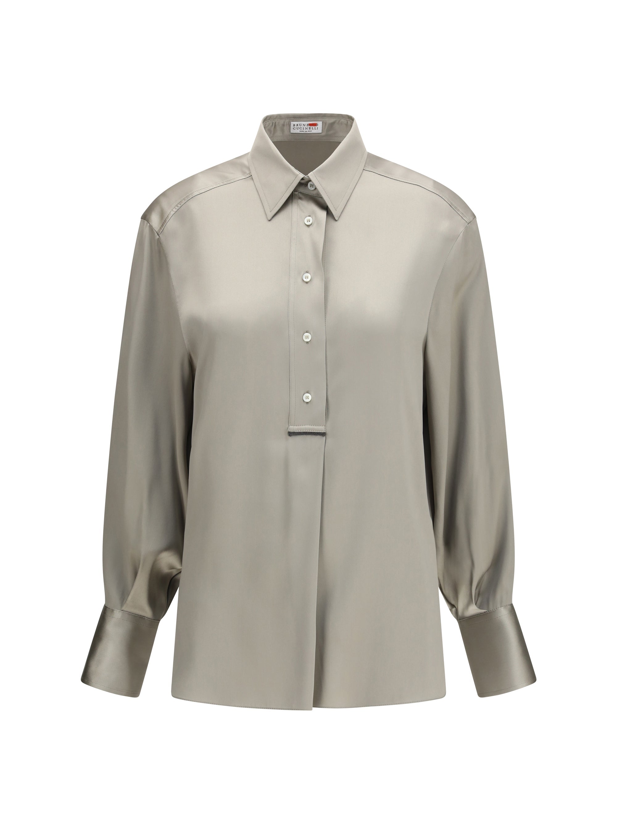 Brunello Cucinelli Silk Satin Shirt — Green