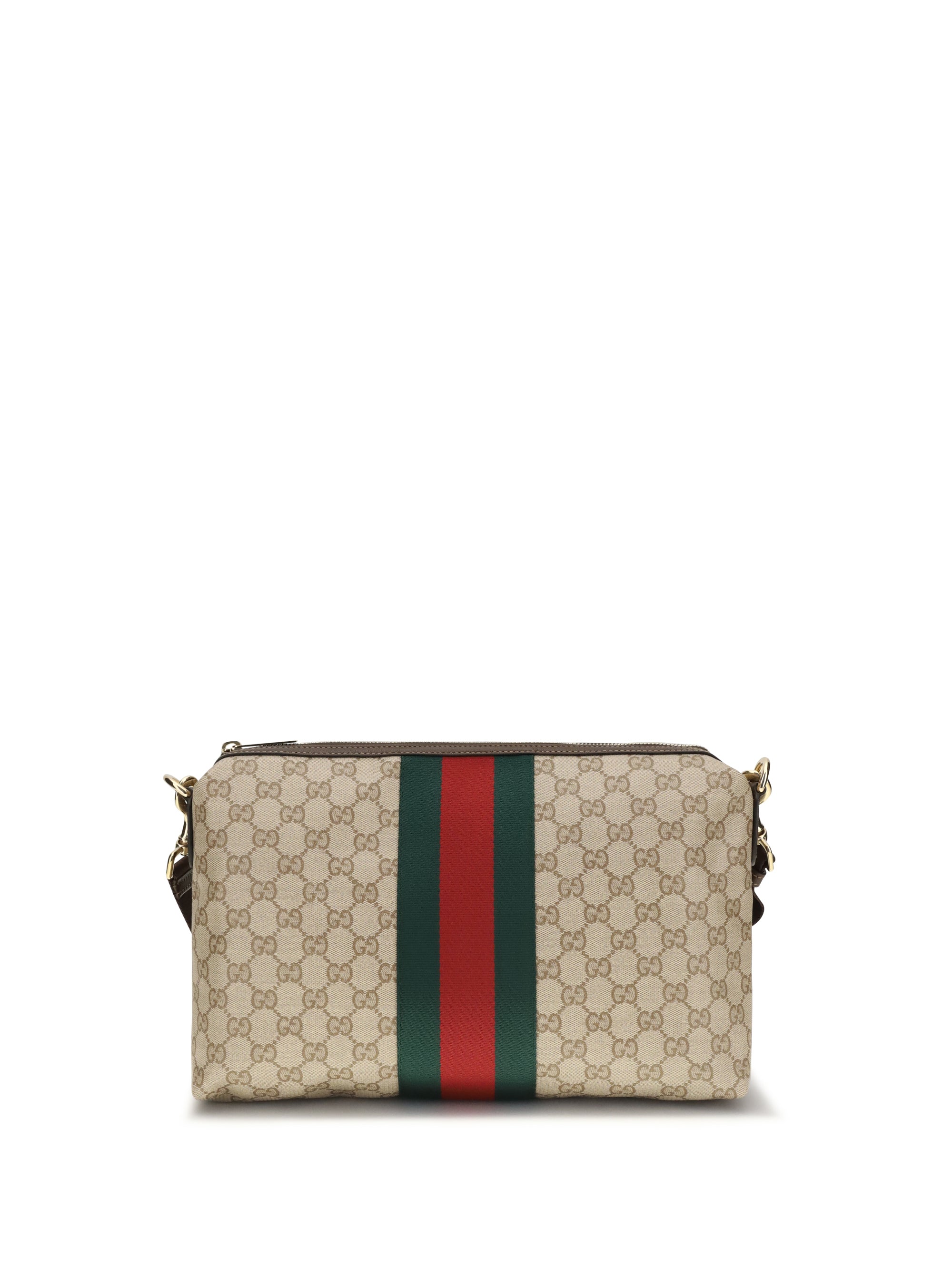 Gucci GG Canvas with Web Stripe Shoulder Bag — Beige
