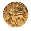 CC Gold Plated Round Lion Brooch
