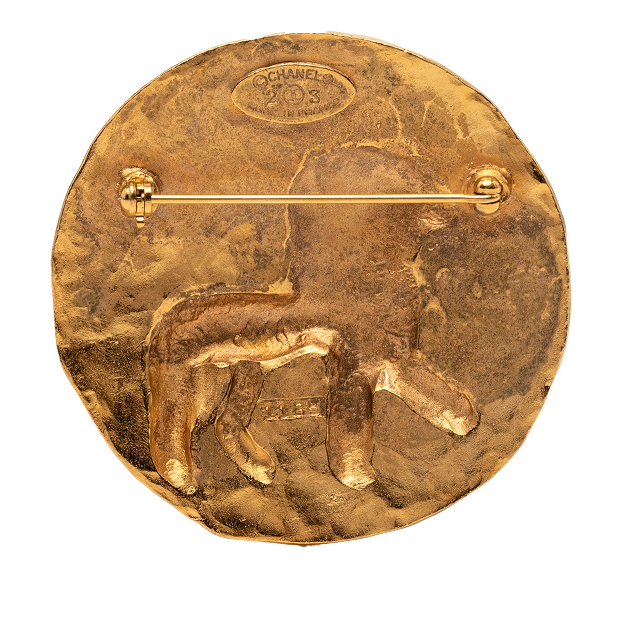 CC Gold Plated Round Lion Brooch