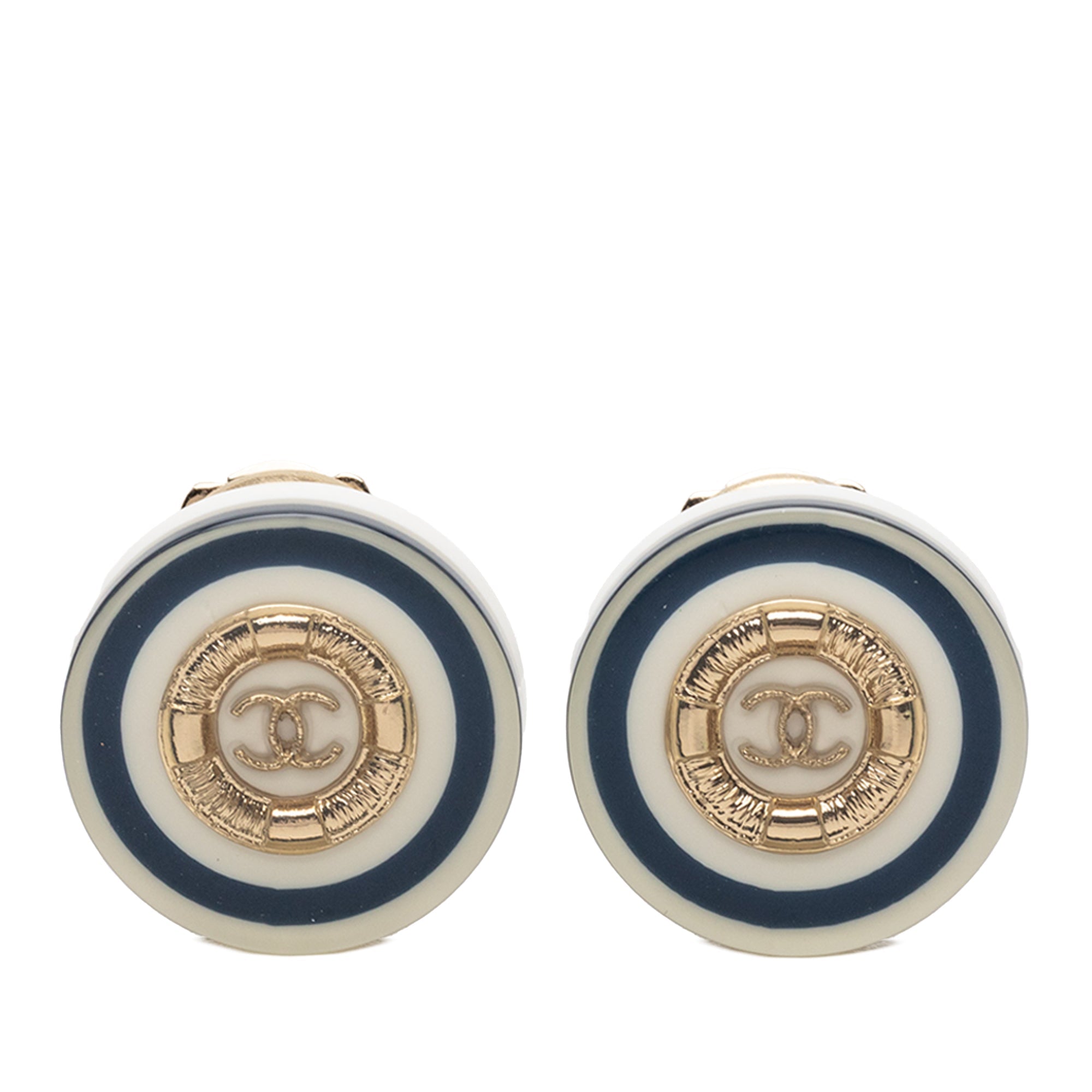 Gold Plated CC Resin Button Clip on Earrings