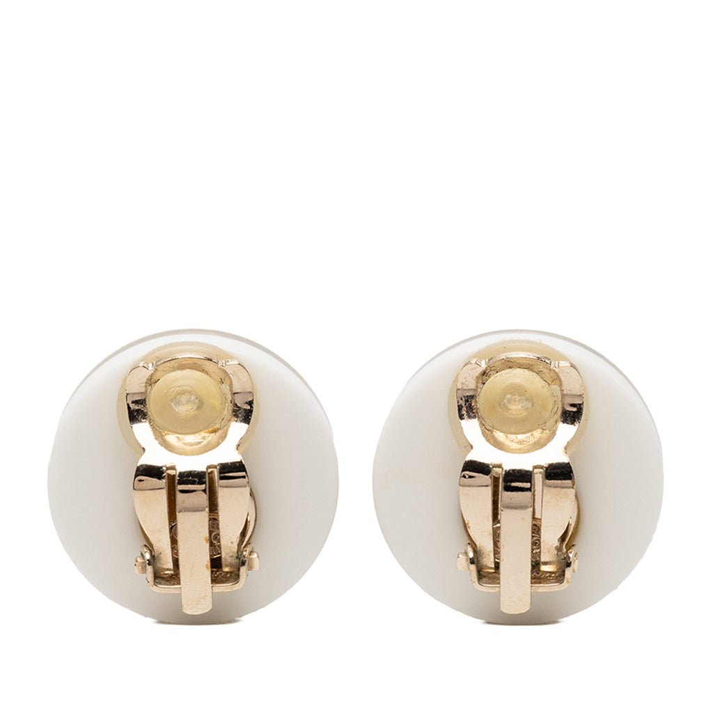 Gold Plated CC Resin Button Clip on Earrings