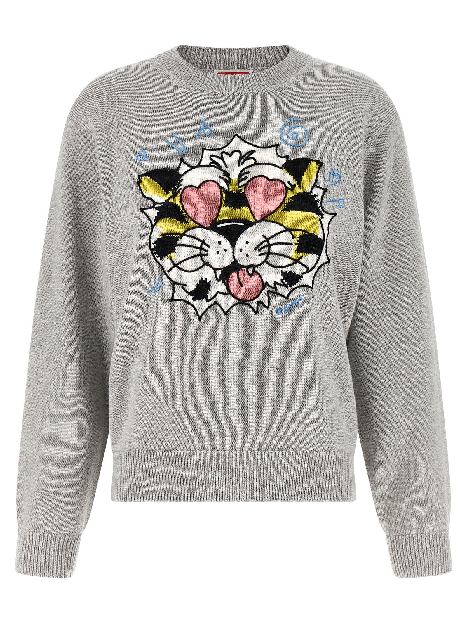Kenzo Intarsia-Embroidered Tiger Sweater — Gray