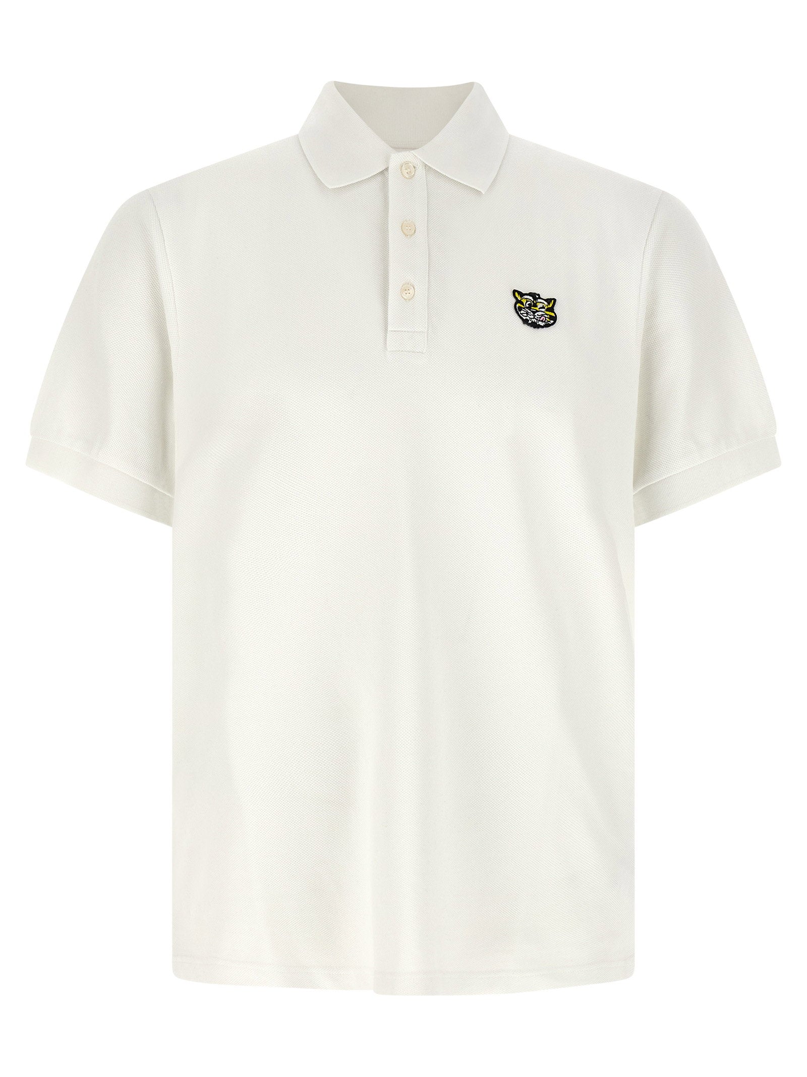 Kenzo Logo-Embroidered Cotton Piqué Polo Shirt — Cream
