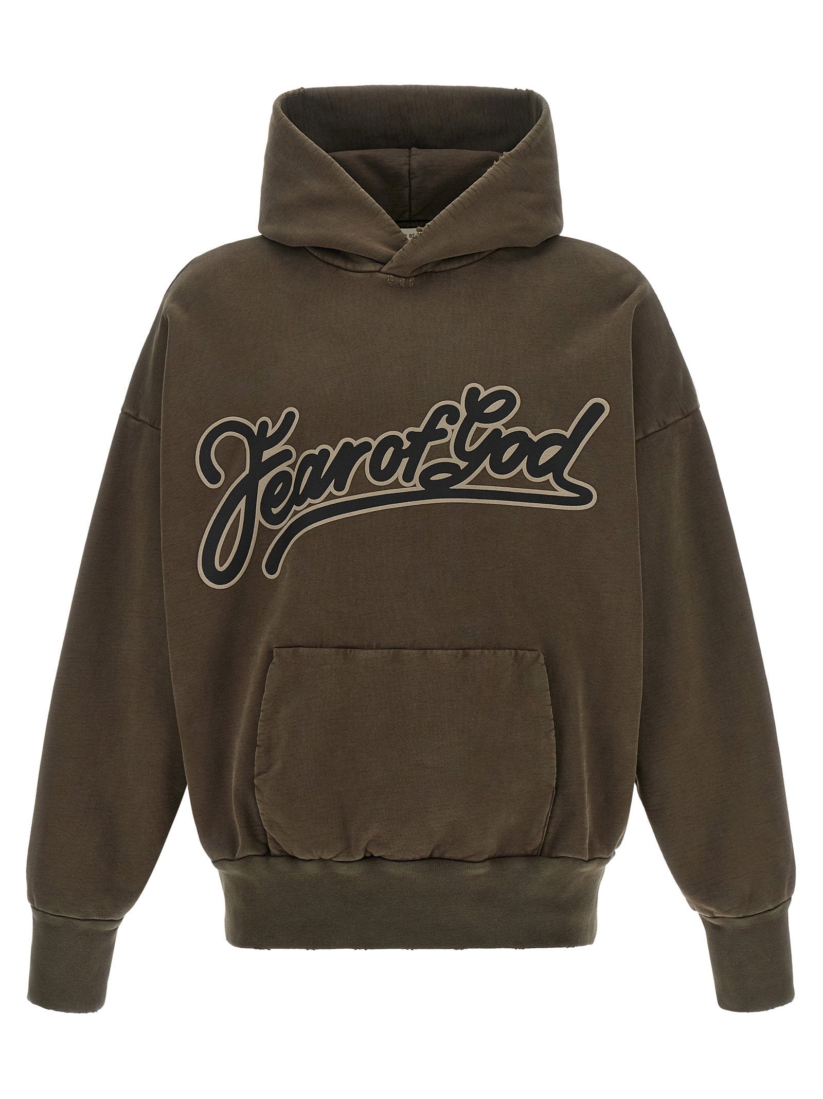 Fear Of God Hand-Printed Logo Hoodie — Brown