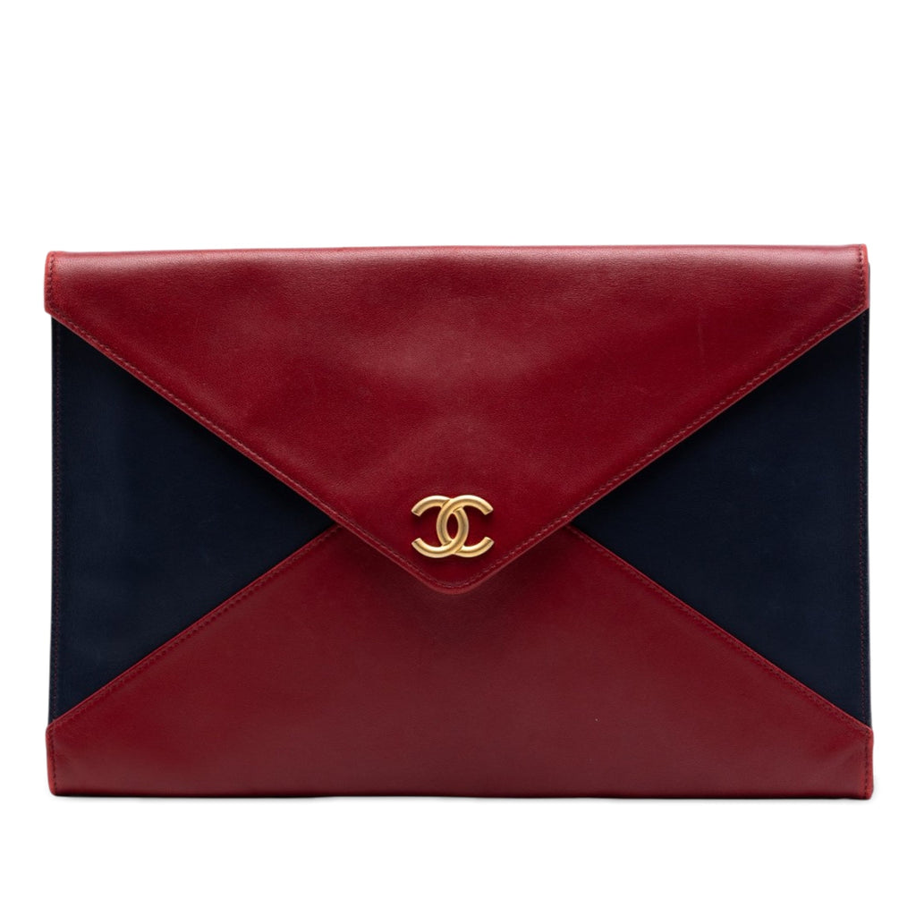 Large Bicolor Lambskin Envelope Clutch