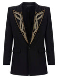 Balmain Leaf-Embroidered Blazer — Black
