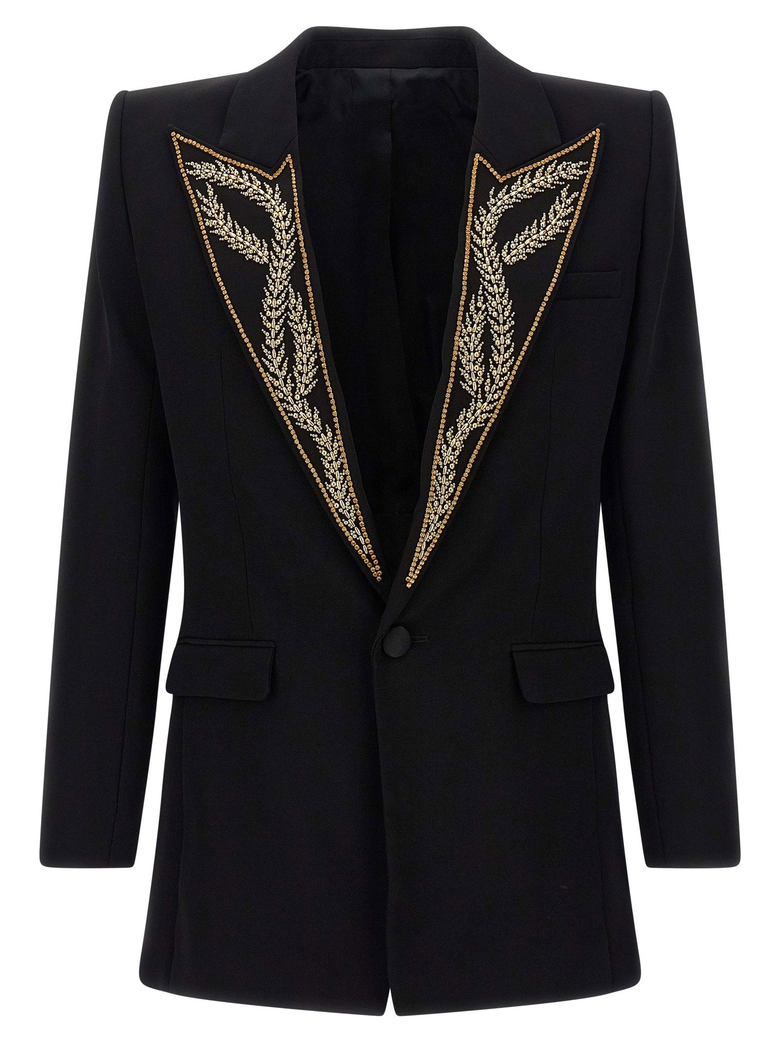 Balmain Leaf-Embroidered Blazer — Black