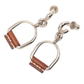 Silver Plated and Swift Leather Equestre Etrier Push Back Earrings
