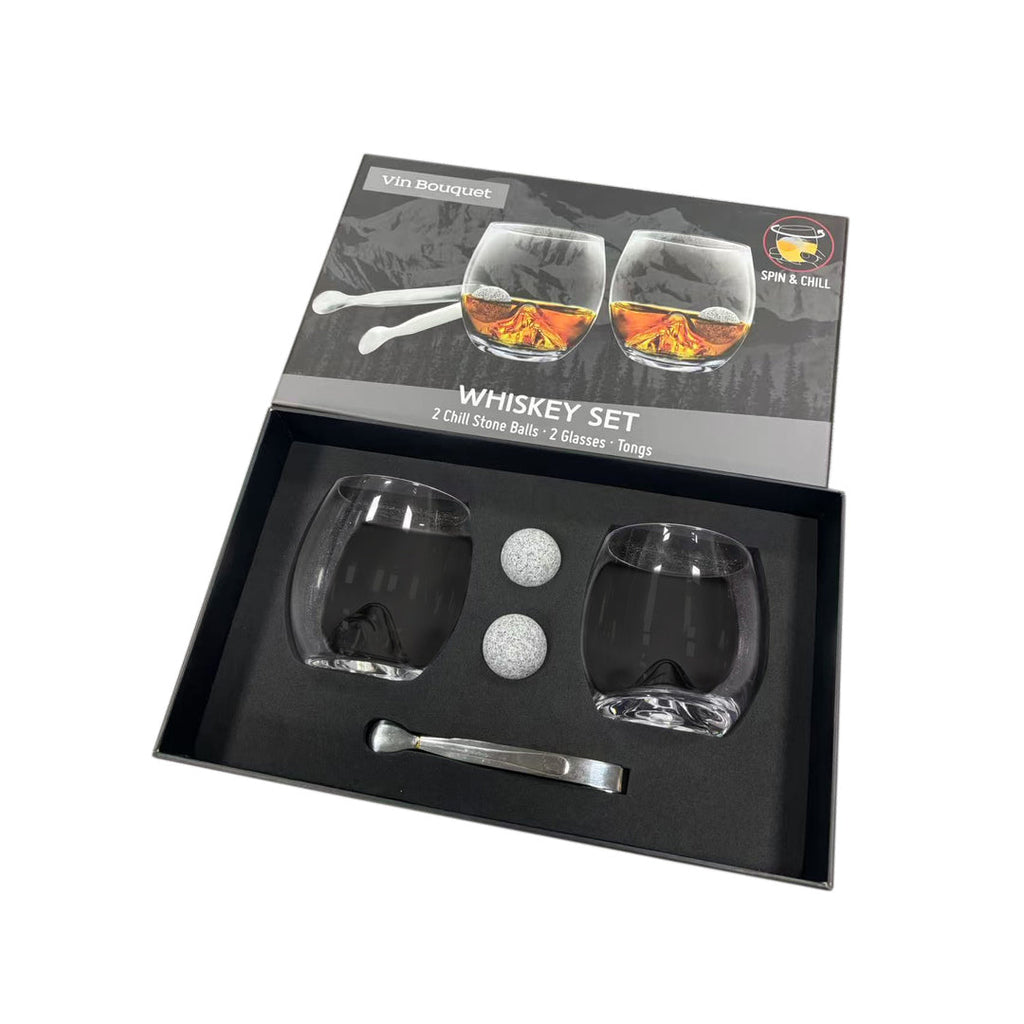 Set 2 Vasos Whisky Montaña con Piedras Frías y Pinzas