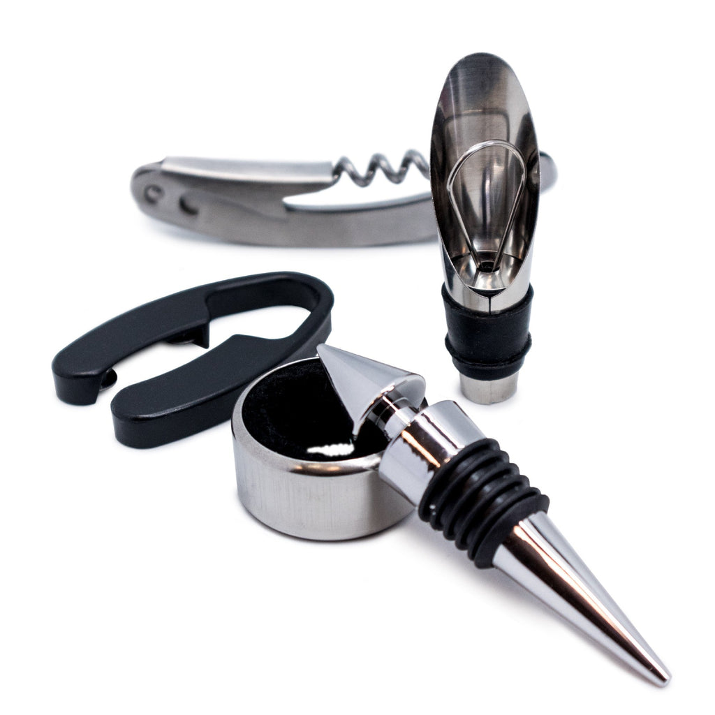 Set de Accesorios para Vino – Estuche Botella con Sacacorchos y Vertedor