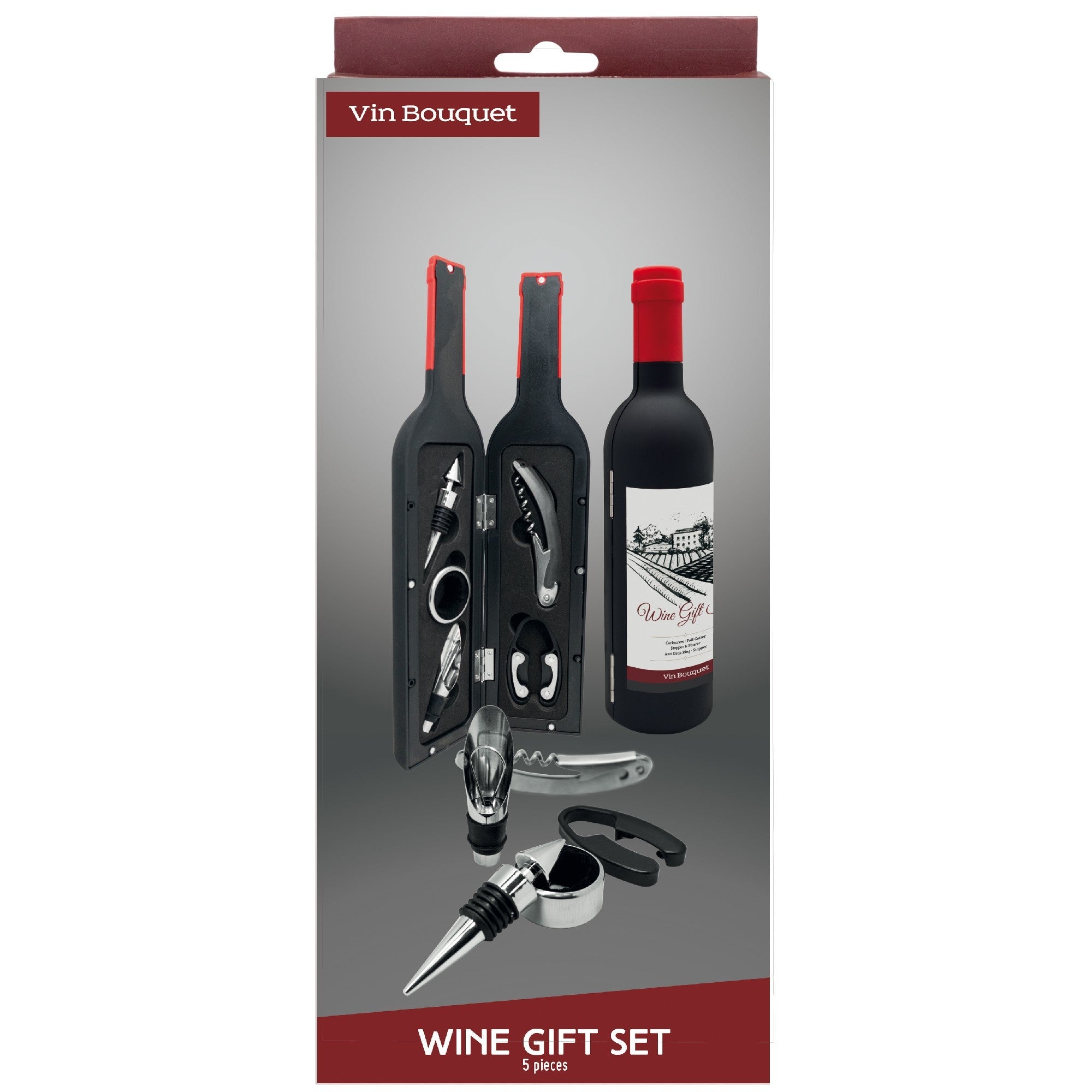 Set de Accesorios para Vino – Estuche Botella con Sacacorchos y Vertedor
