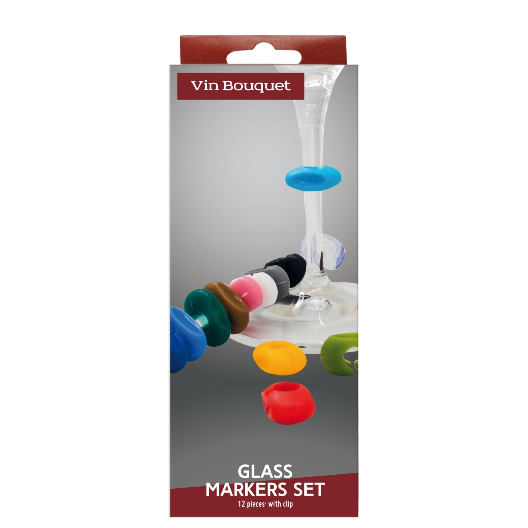 Set de 12 marcacopas de silicona multicolor con clip