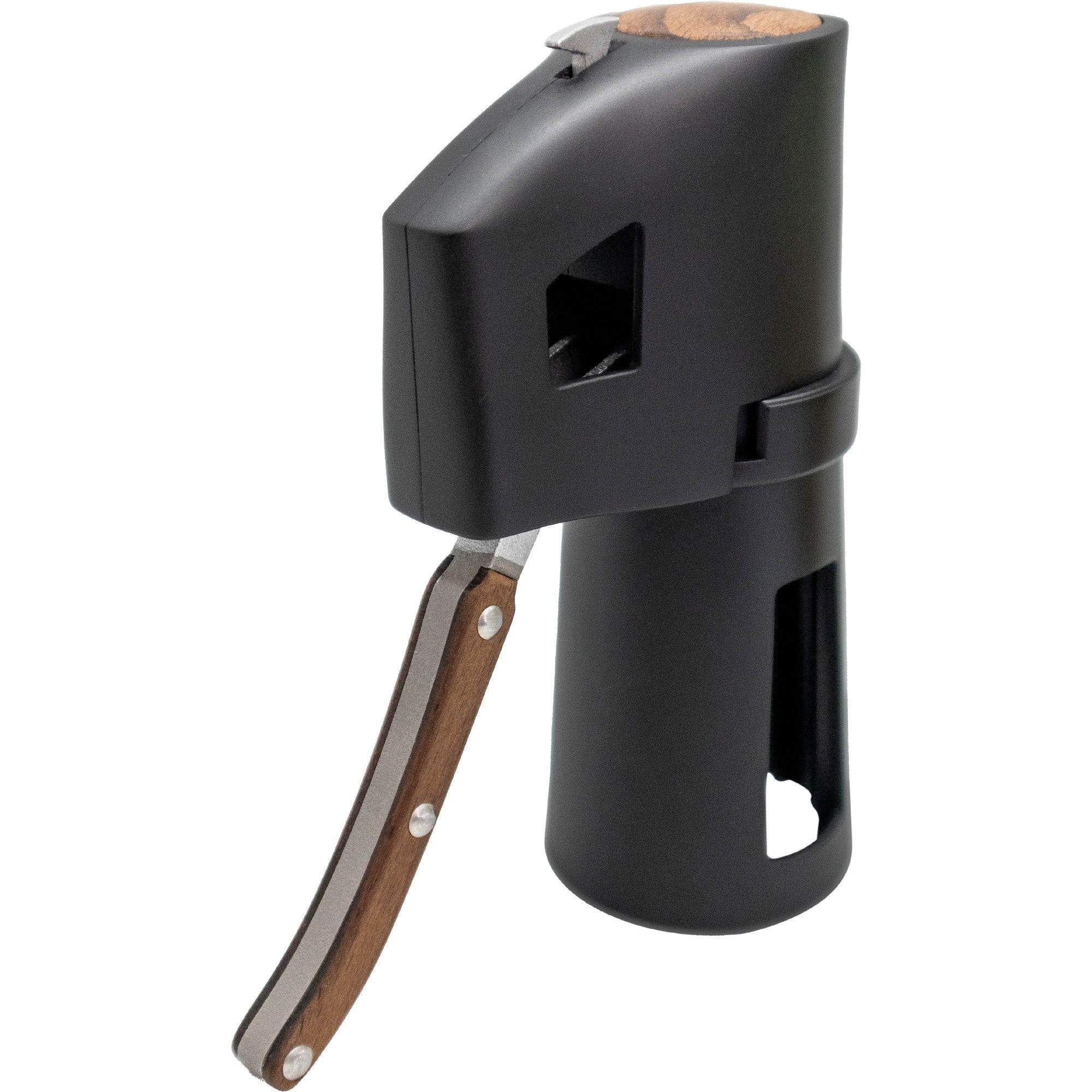 Abridor de champán con mango de madera ergonómico