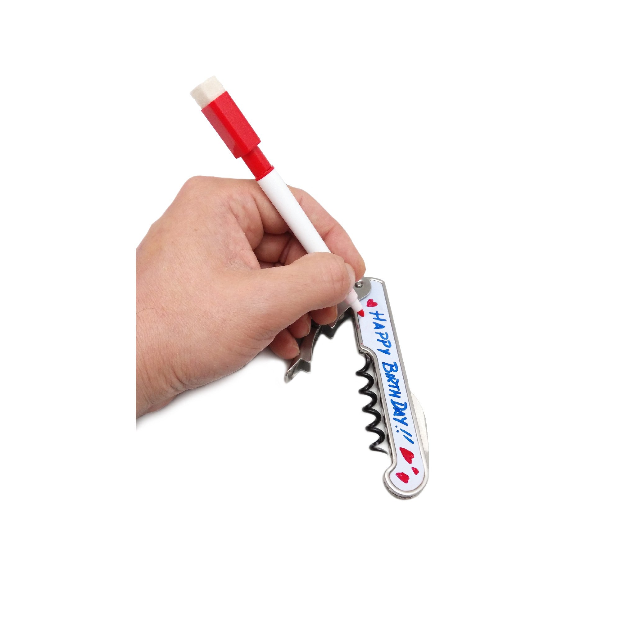 Sacacorchos personalizable con rotulador y abridor