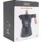 Cafetera Italiana Inducción Negra con Detalles en Madera