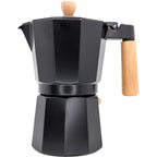 Cafetera Italiana Inducción Negra con Detalles en Madera