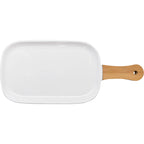 Bandeja de Porcelana para Snacks con Asa de Bambú