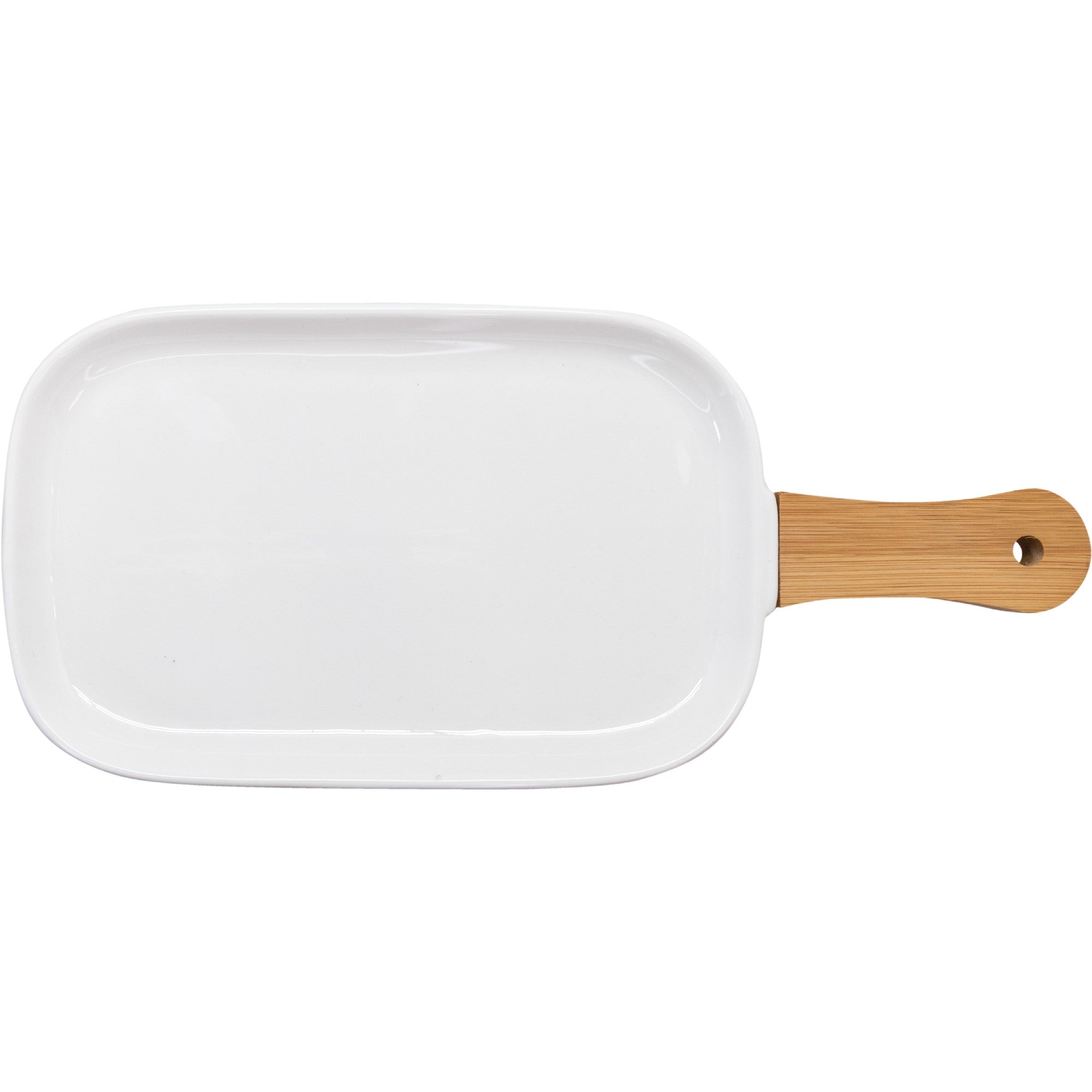 Bandeja de Porcelana para Snacks con Asa de Bambú