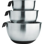 Set de 3 bowls de acero inoxidable con asas y base antideslizante