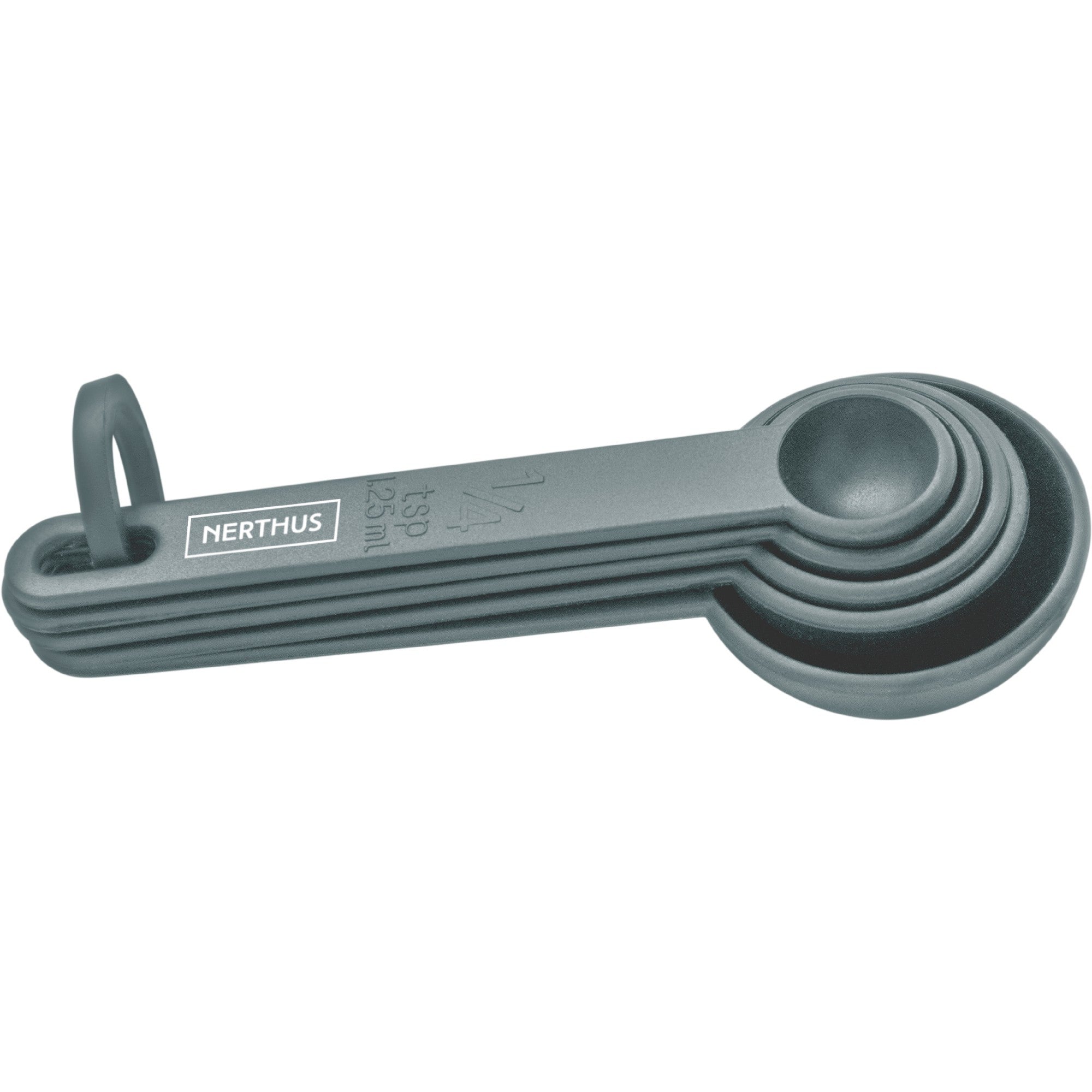 Set de 5 cucharas medidoras grises con medidas de 1,25 ml a 15 ml