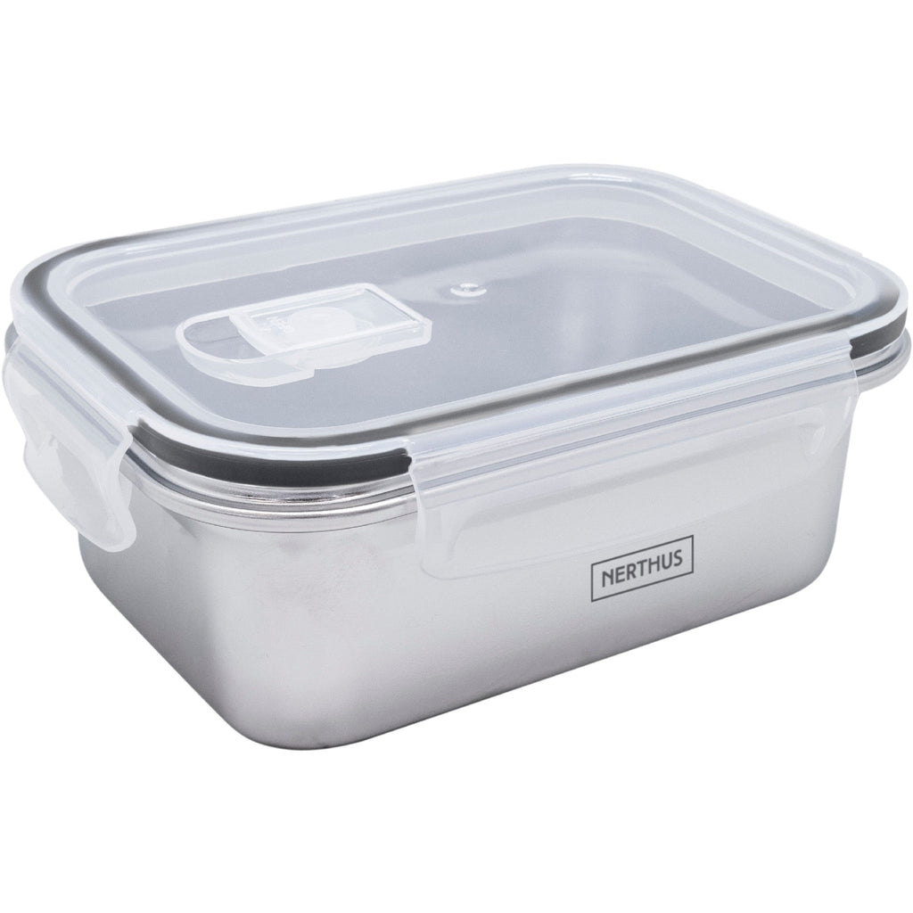 Recipiente Hermético de Acero Inoxidable Apto para Microondas - Rectangular