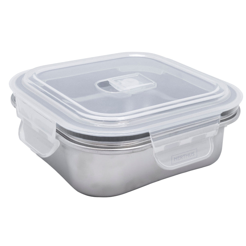 Recipiente Hermético de Acero Inoxidable Apto para Microondas - Cuadrado