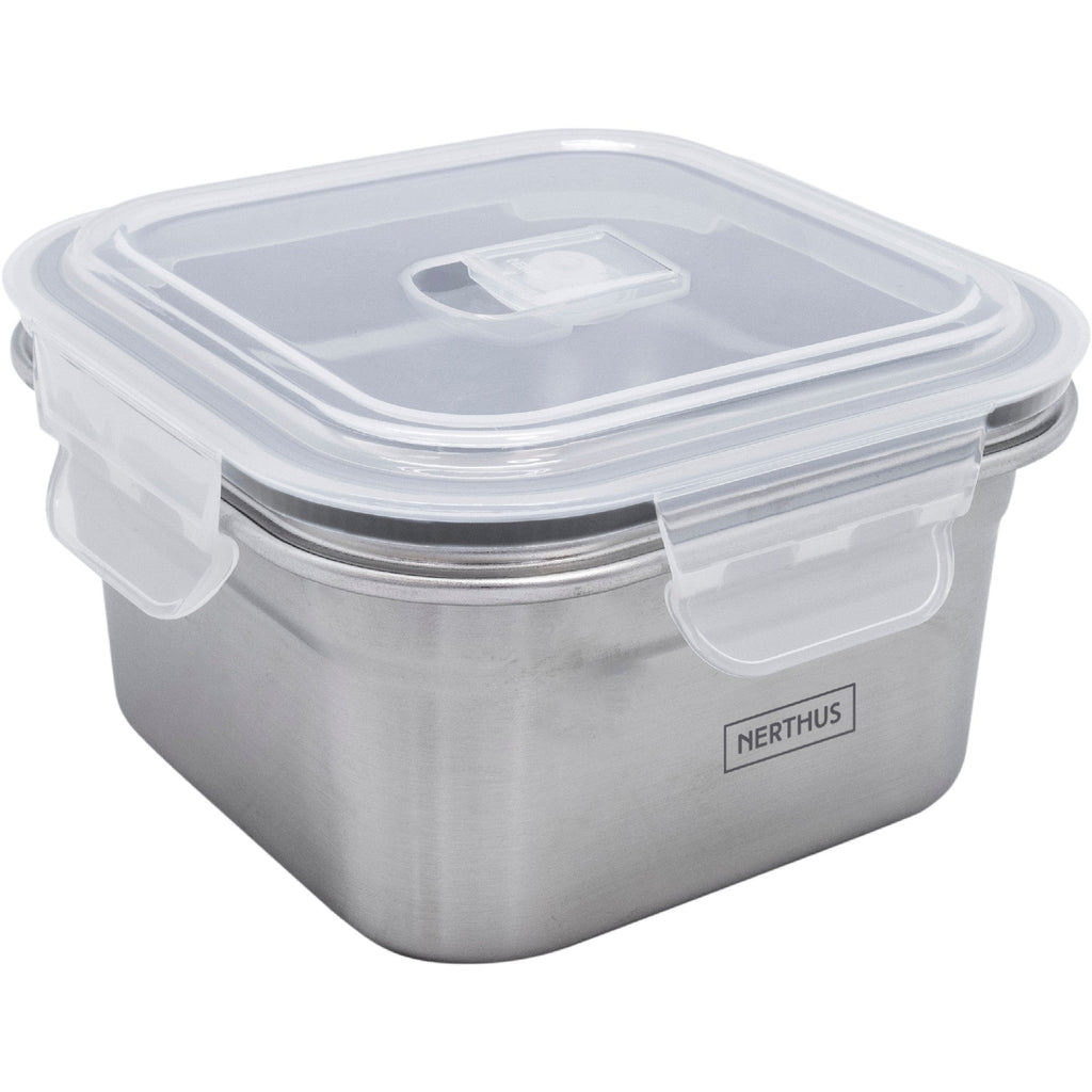 Recipiente Hermético de Acero Inoxidable Apto para Microondas - Cuadrado