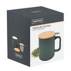 Taza de Té Cerámica con Filtro Infusor Inox y Tapa de Bambú
