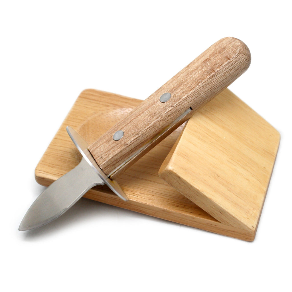 Cuchillo para ostras con base de madera antideslizante