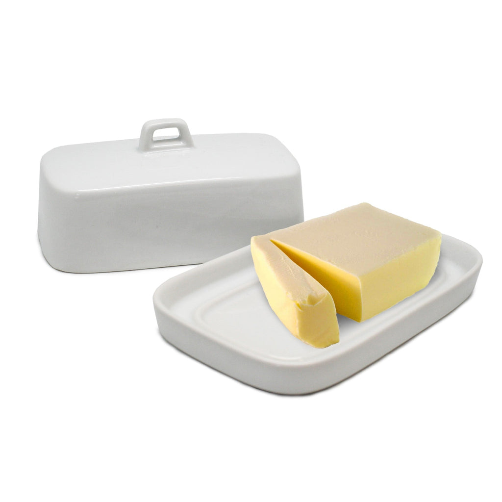 Mantequera de porcelana blanca con tapa