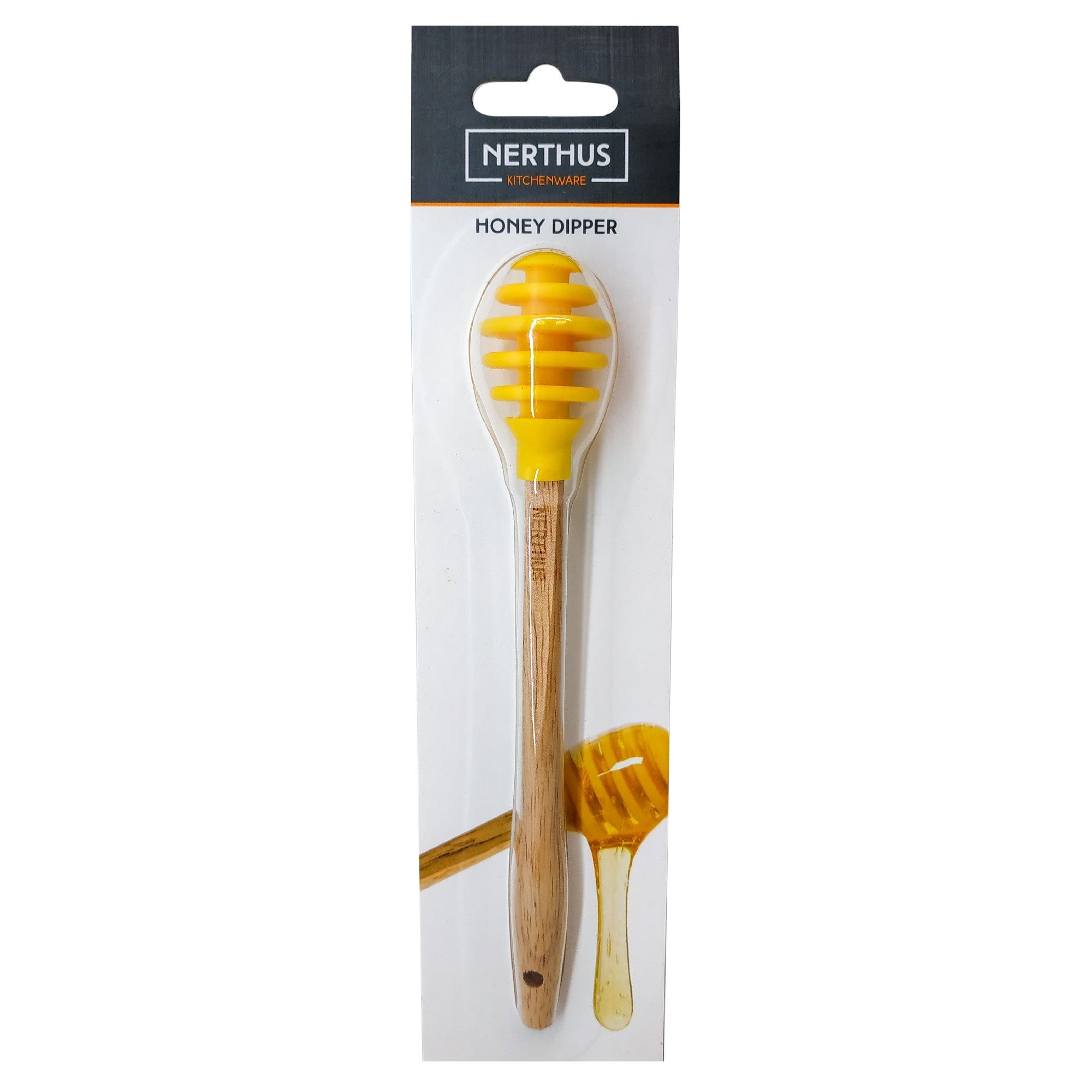 Cuchara para miel de silicona con mango de madera