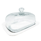 Mantequera de porcelana con tapa de cristal transparente