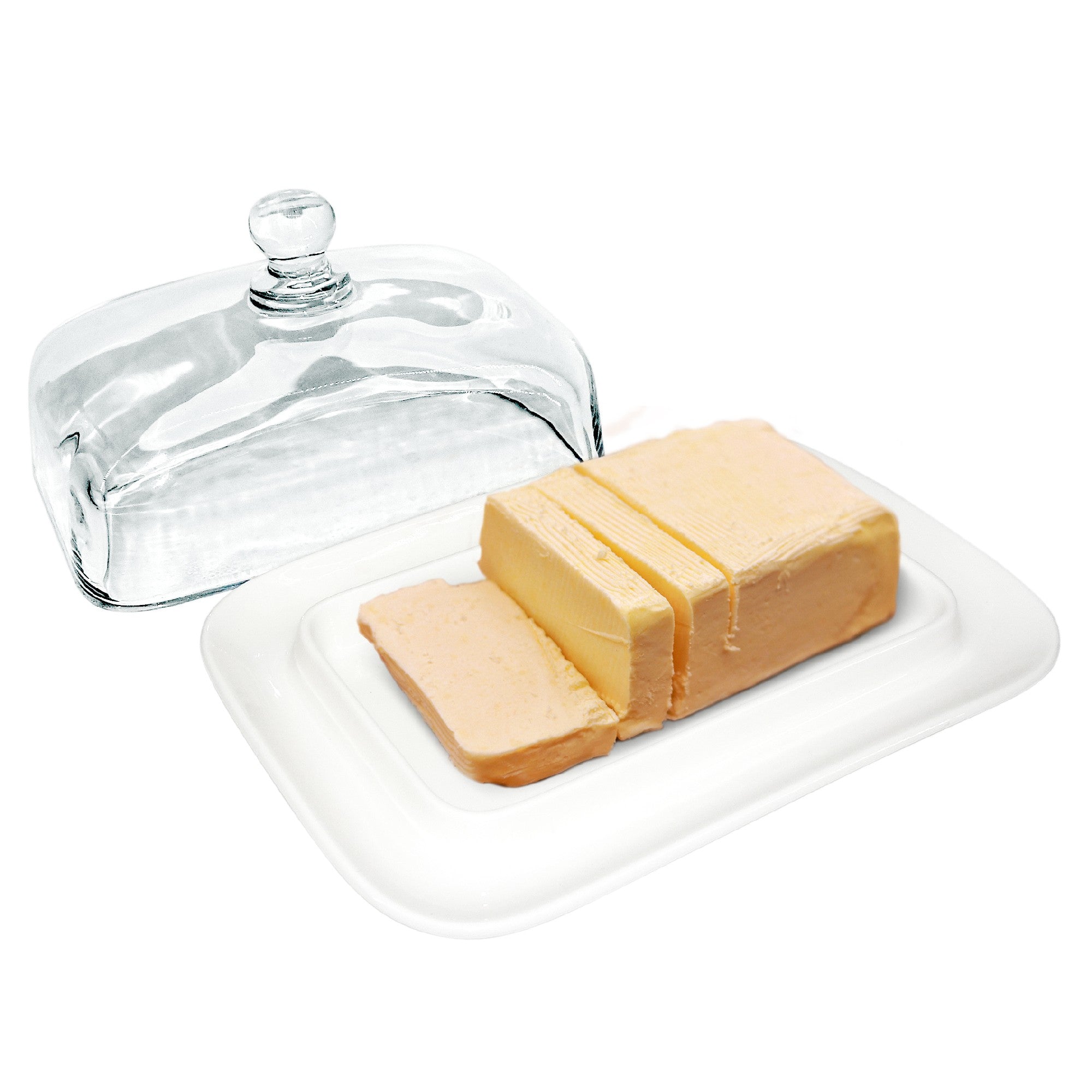 Mantequera de porcelana con tapa de cristal transparente