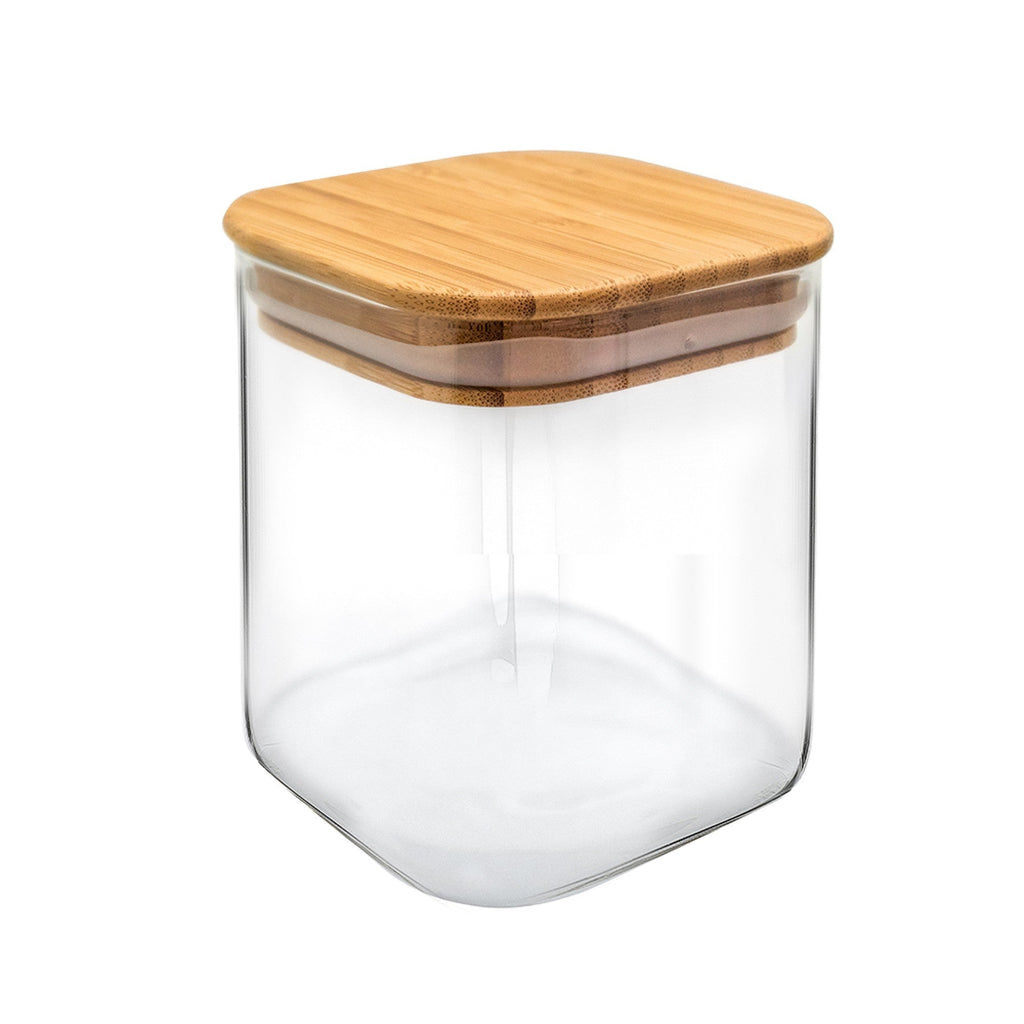Tarro Hermético de Cristal Cuadrado con Tapa de Bambú