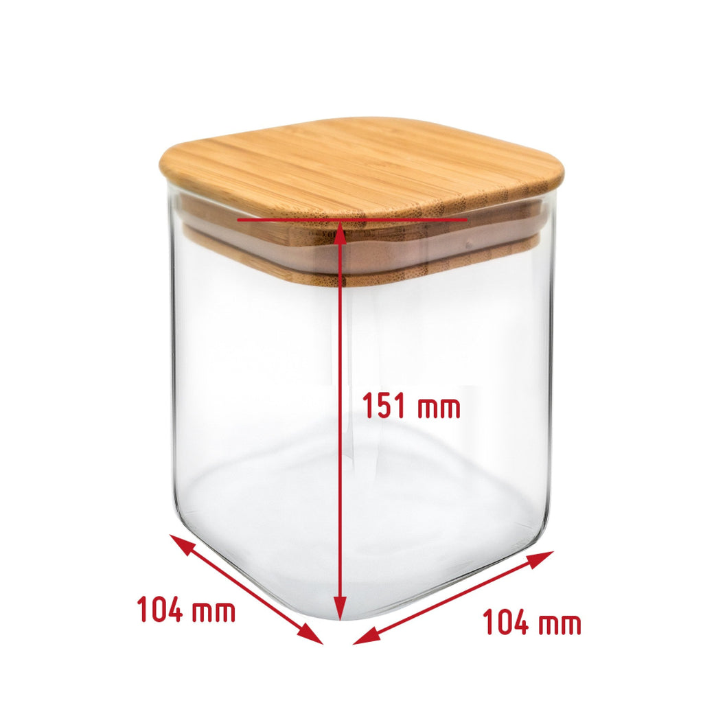 Tarro Hermético de Cristal Cuadrado con Tapa de Bambú