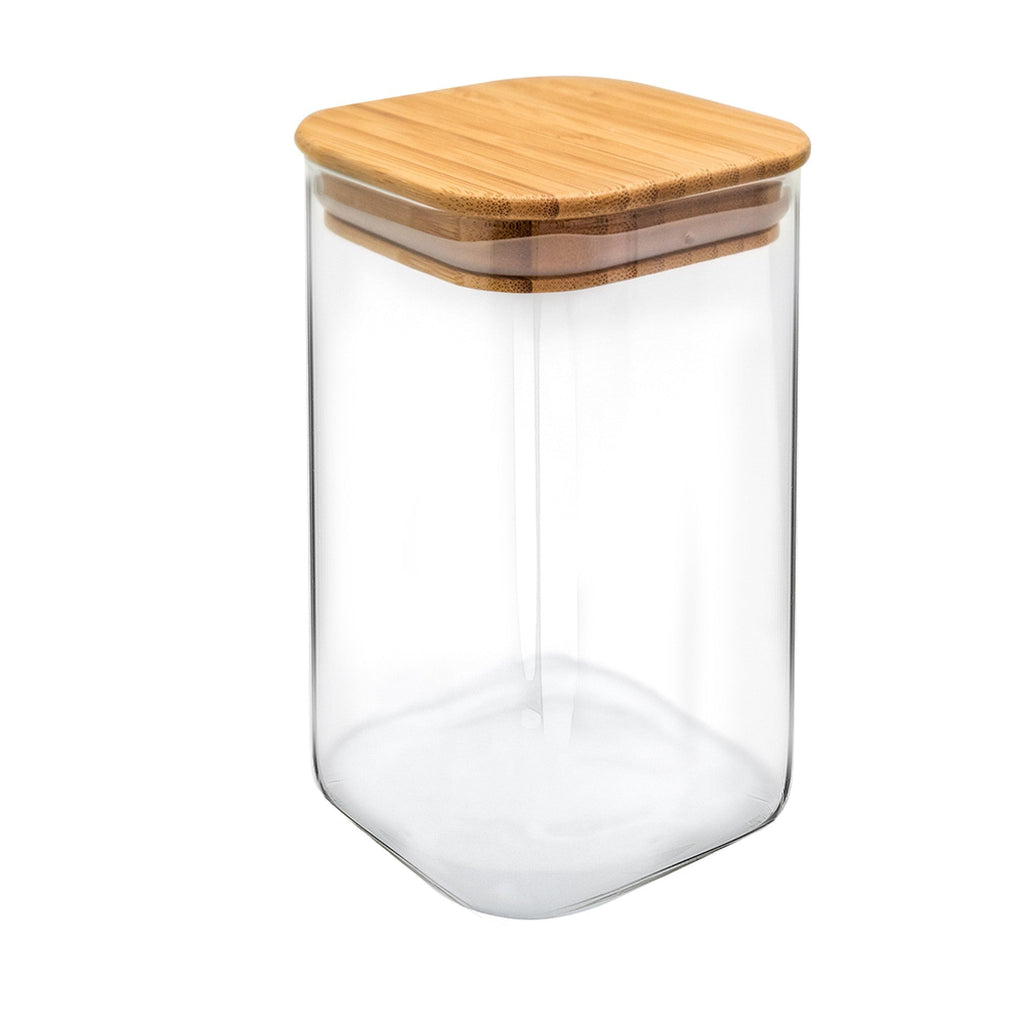 Tarro Hermético de Cristal Cuadrado con Tapa de Bambú