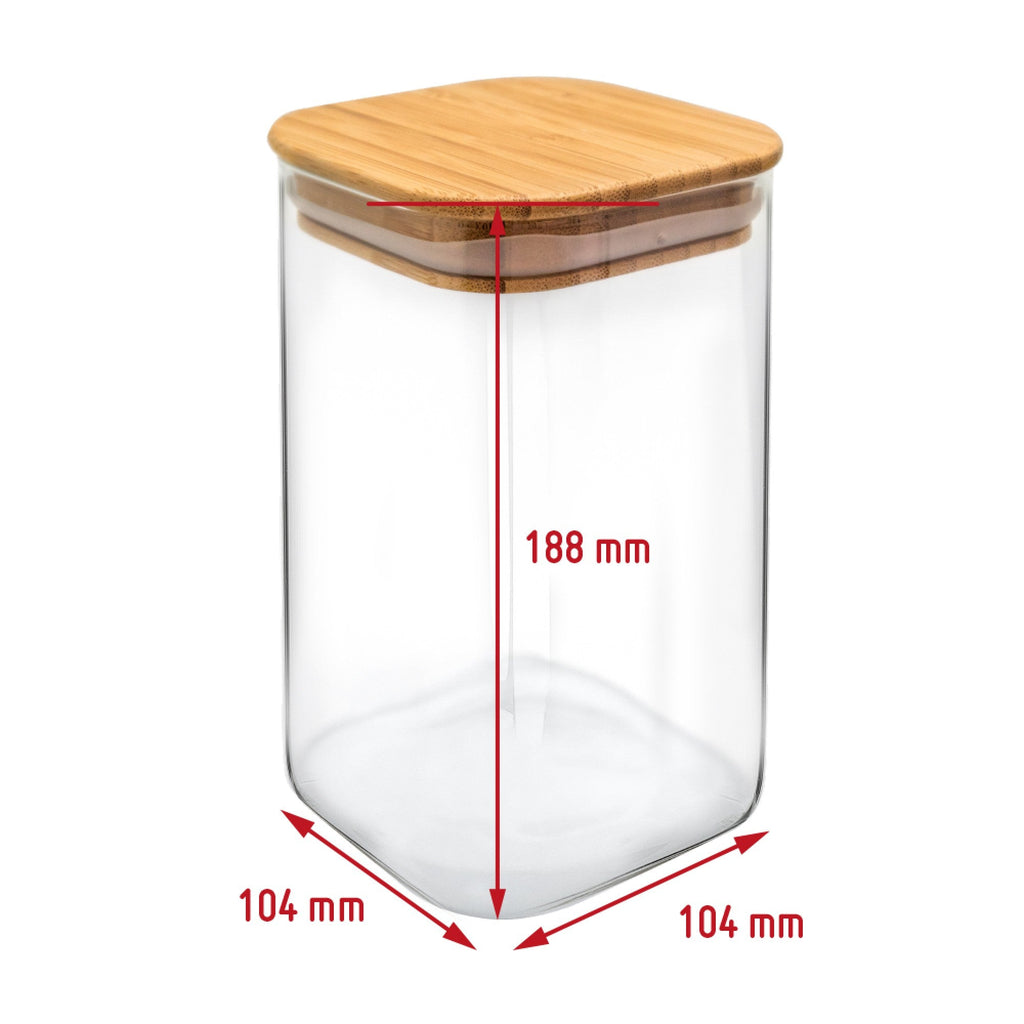 Tarro Hermético de Cristal Cuadrado con Tapa de Bambú