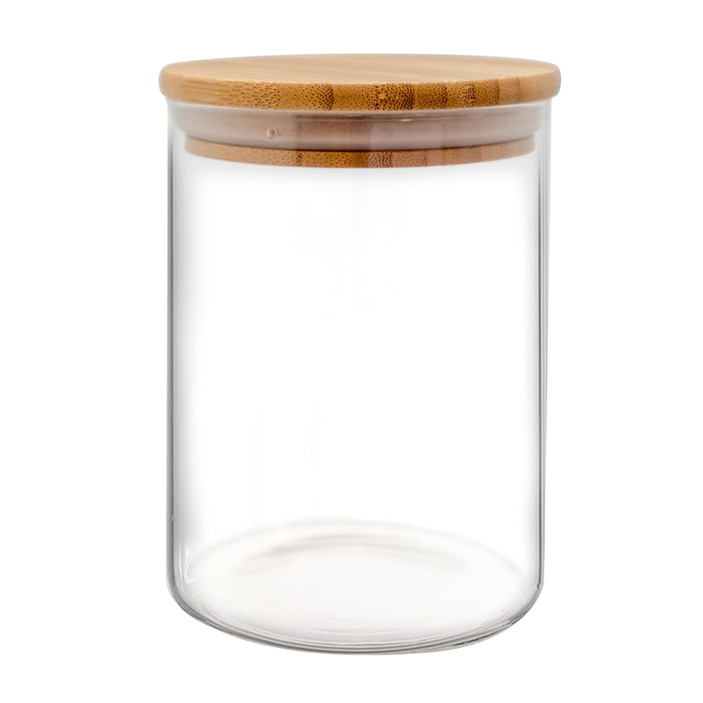 Tarro Hermético de Cristal Redondo con Tapa de Bambú