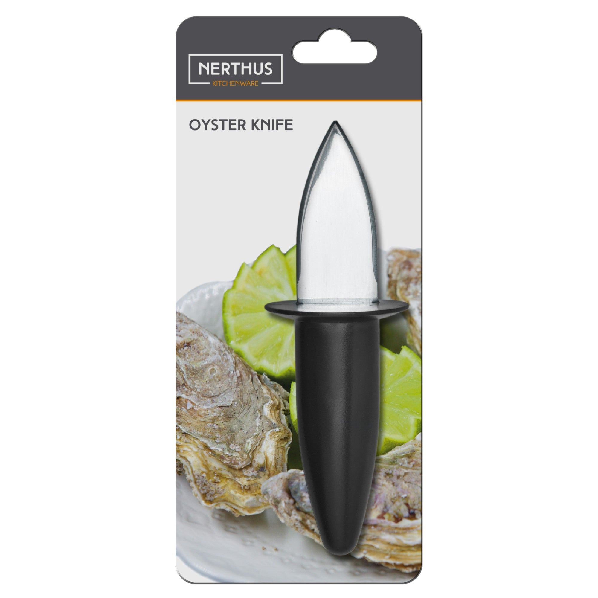 Cuchillo para ostras con mango ergonómico y protector de dedos