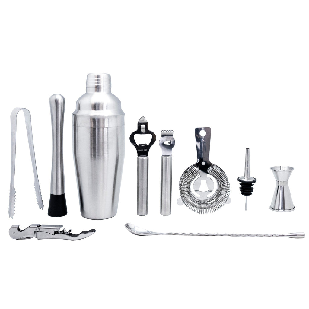 Set de coctelería con base de bambú inox