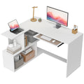 L-Shaped Desk with Keyboard Tray, 4 Shelves, 120x100x76 cm White Wood Effect