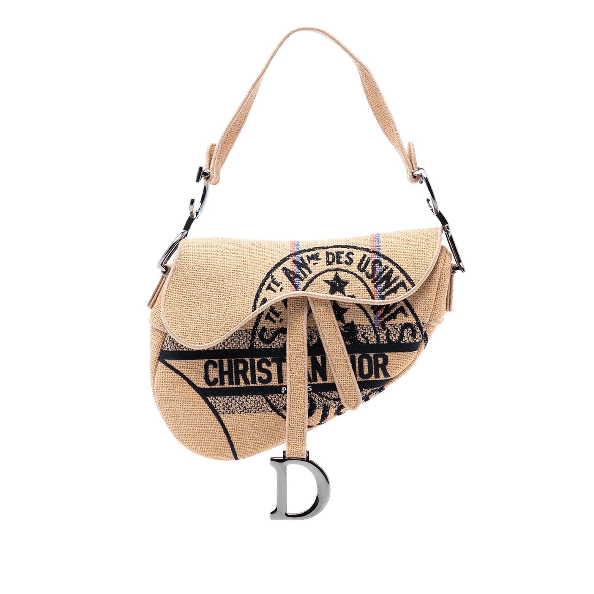 Mini Embroidered Jute Canvas Union Saddle Bag