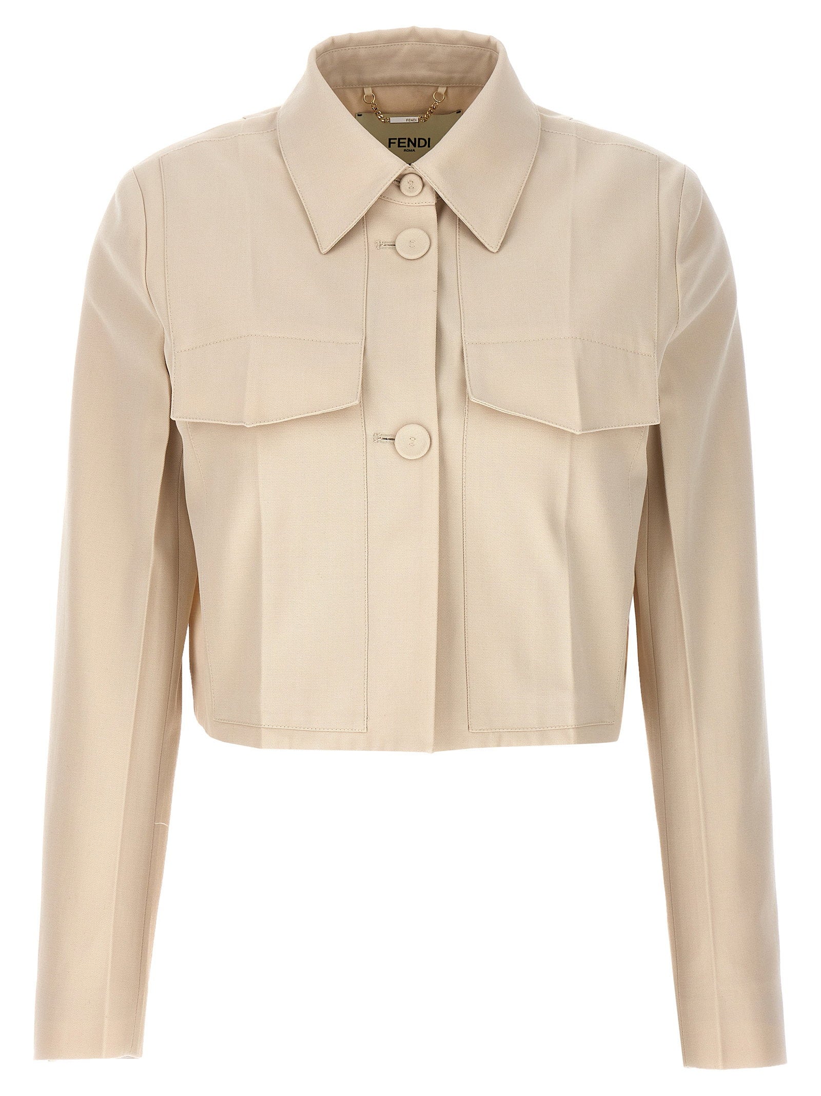 Fendi Wool-Cotton Tailored Crop Jacket — Cream