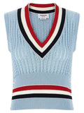 Thom Browne Striped Crochet Cotton Vest — Blue