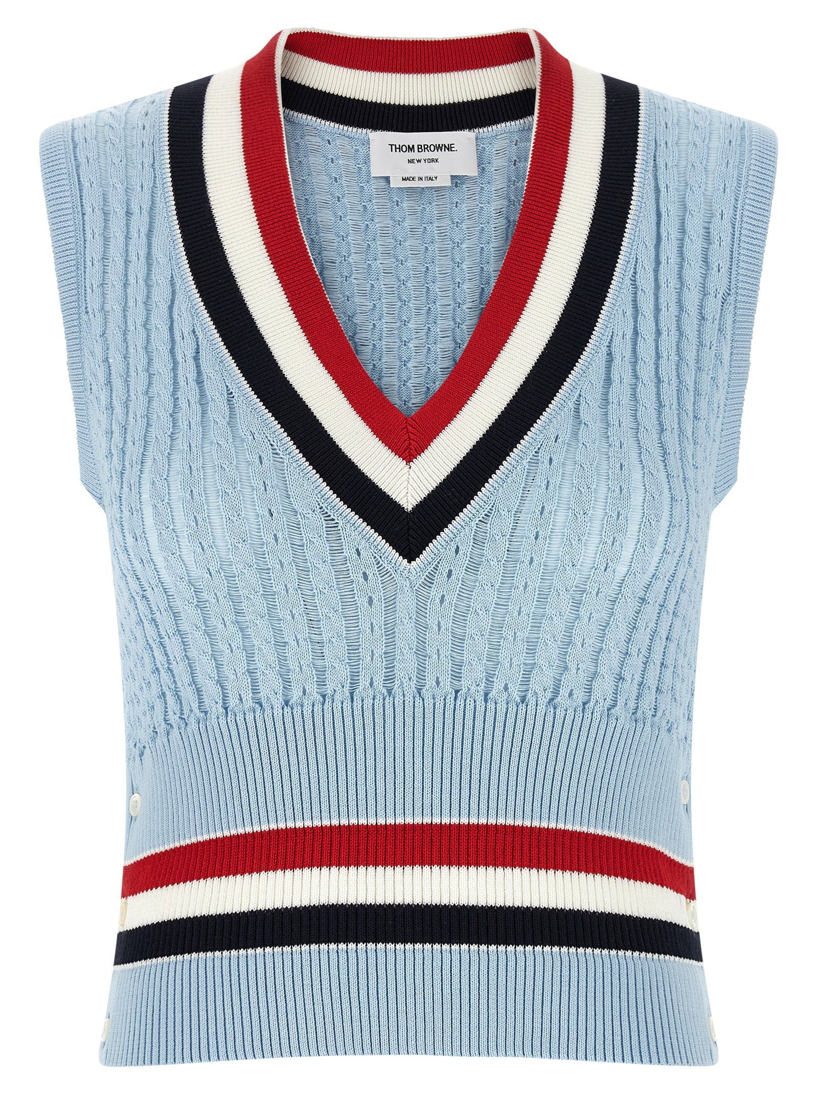 Thom Browne Striped Crochet Cotton Vest — Blue