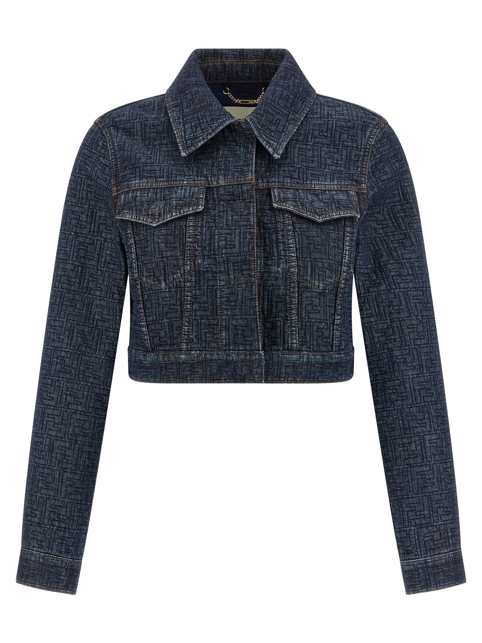 Fendi Padded FF Jacquard Denim Jacket — Navy