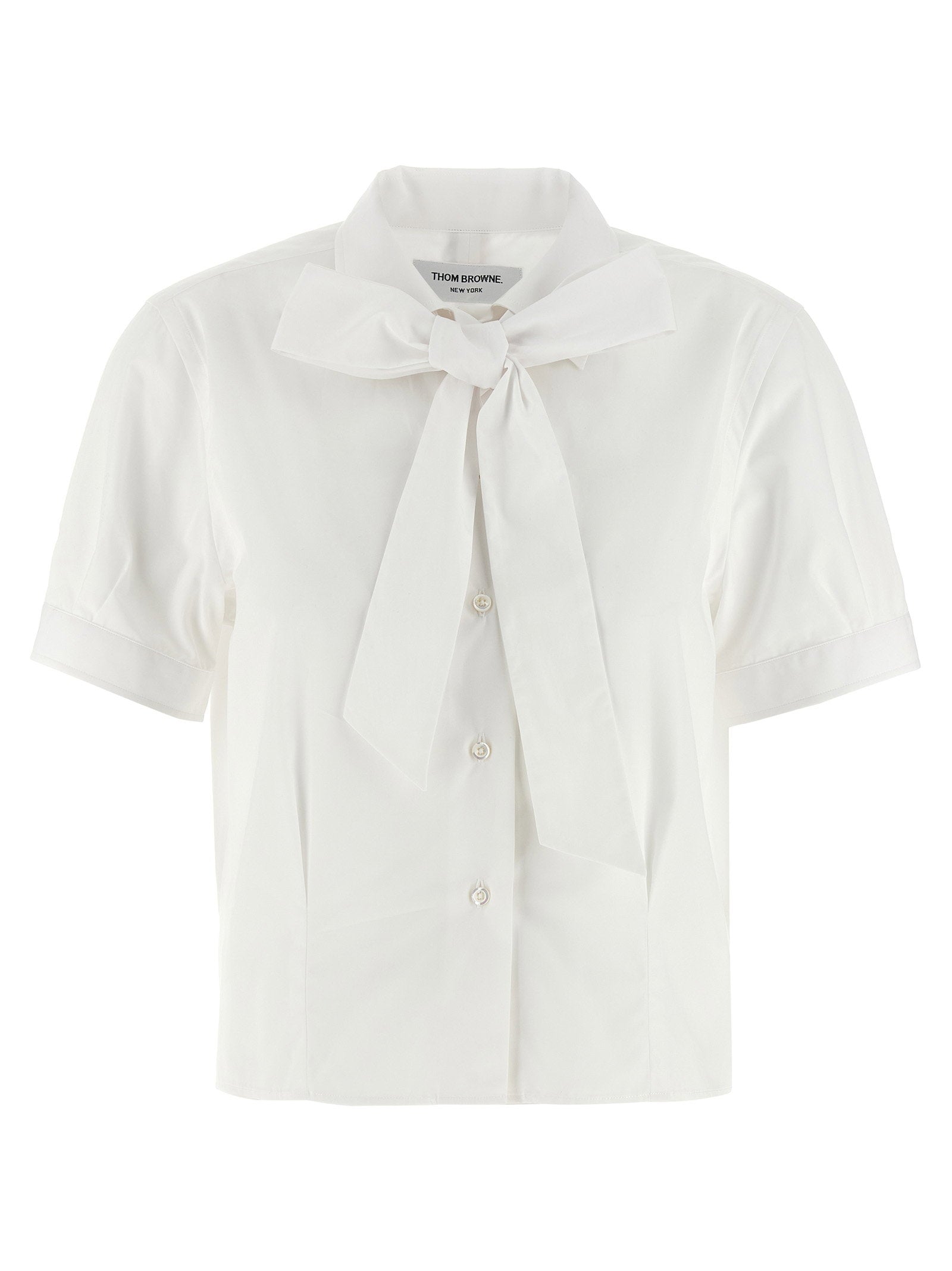 Thom Browne Removable Sash Cotton Poplin Shirt — White