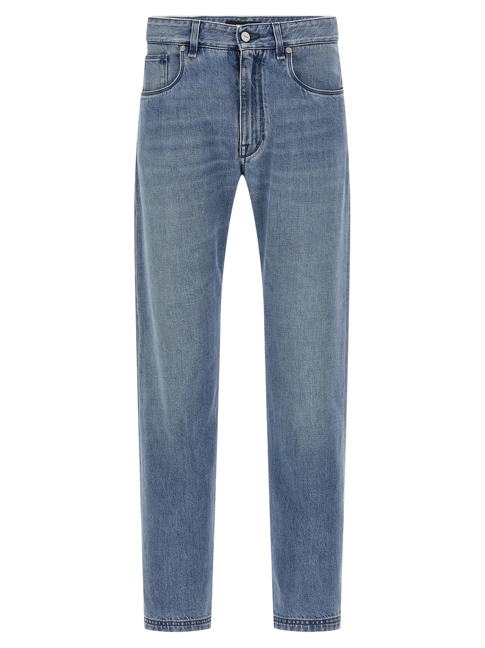 Fendi Stonewashed Straight-Leg Denim Jeans — Blue