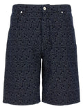 Fendi Logo-Jacquard Denim Bermuda — Navy